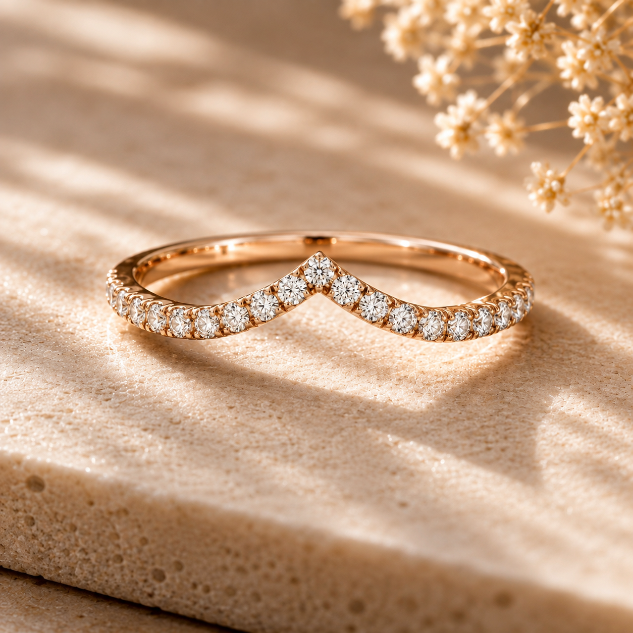 Aurelia Rose Gold V-Curve Diamond Band