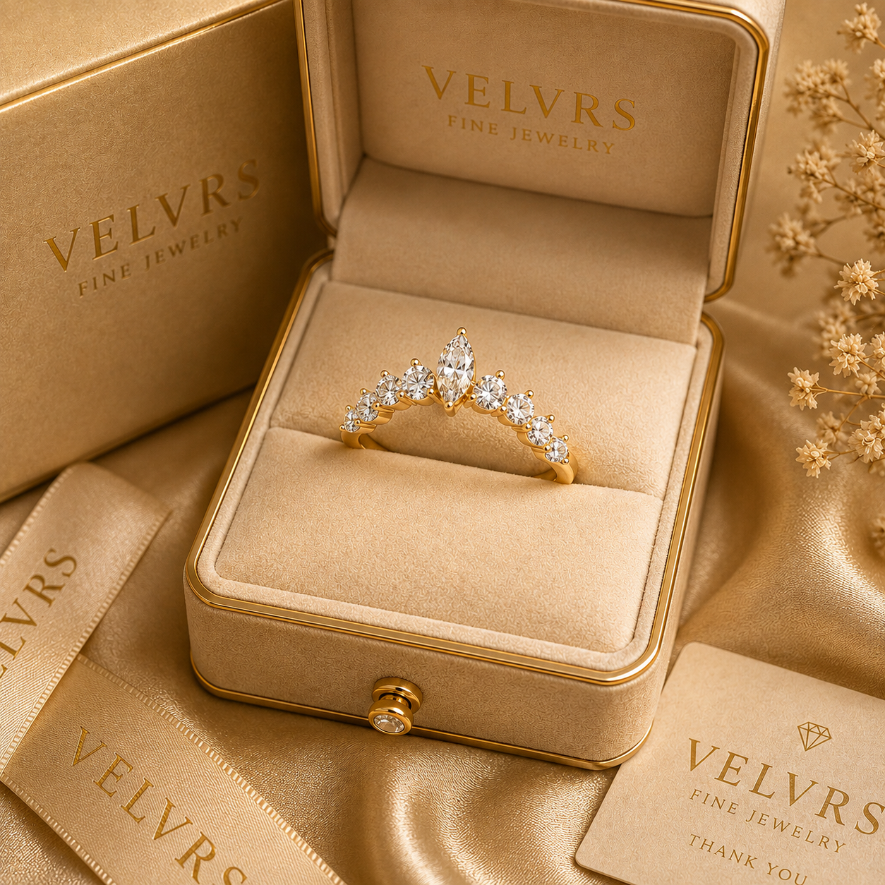 Velvrs Celestial Marquise Crown Ring – Yellow Gold