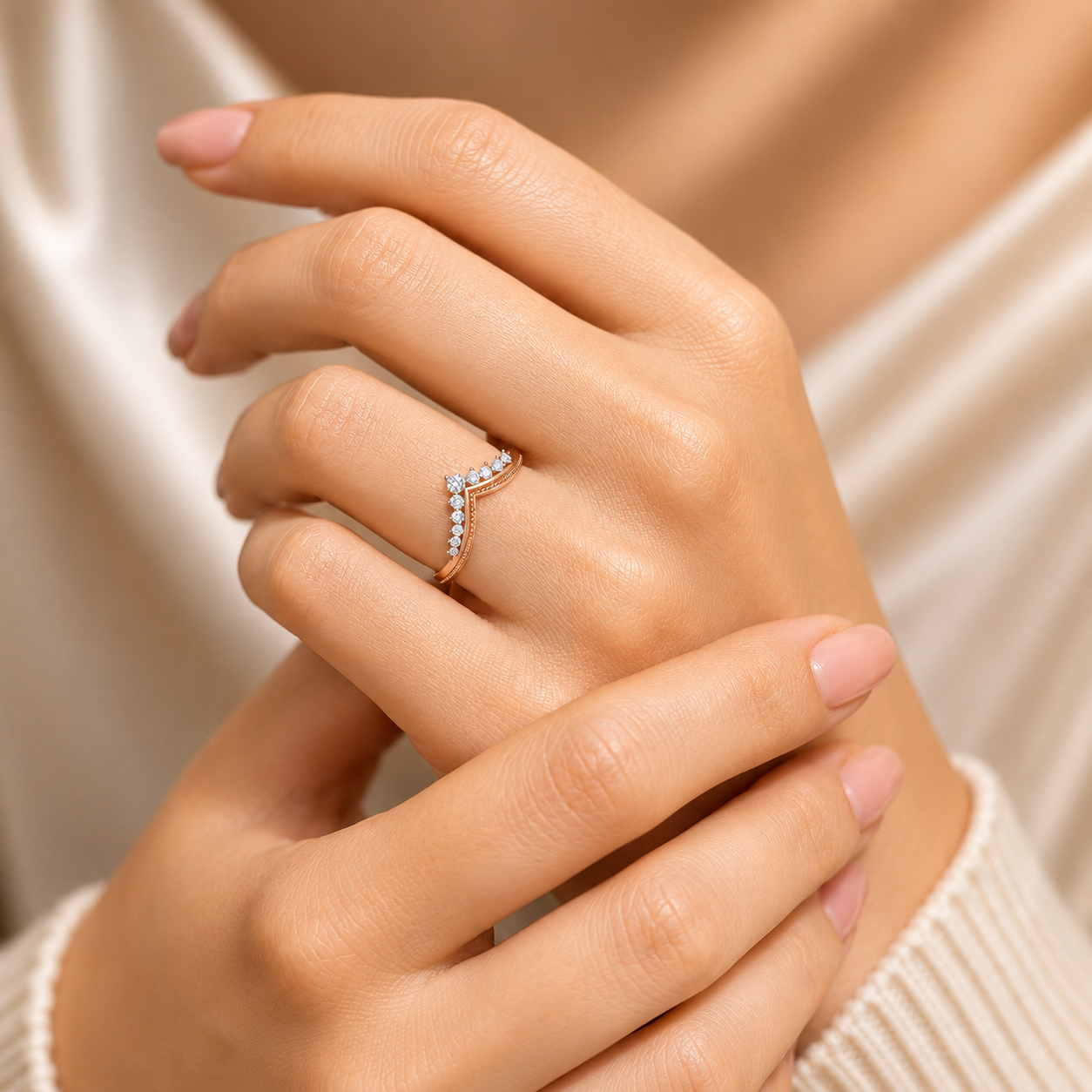 V-Luxe Rose Gold V-Shape Crystal Ring