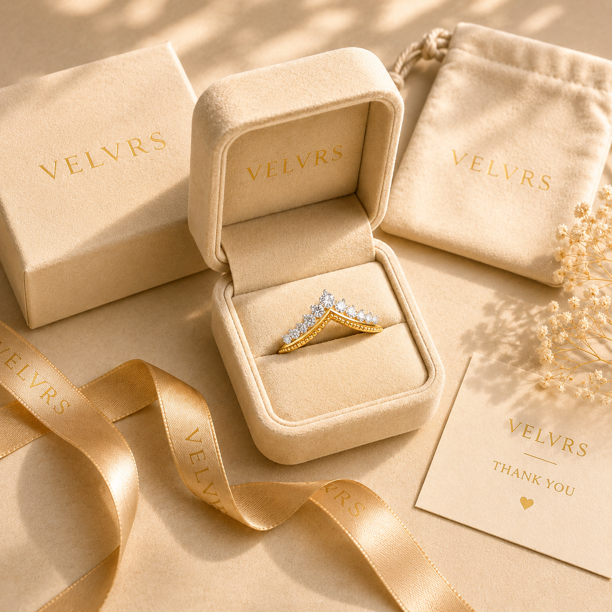 V-Luxe Gold V-Shape Crystal Ring