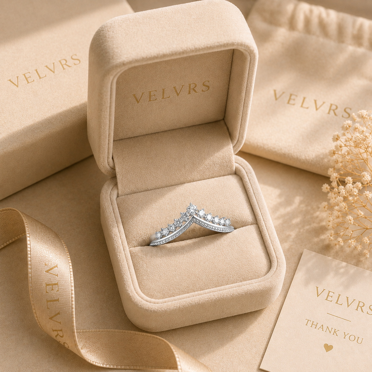 V-Luxe Silver V-Shape Crystal Ring