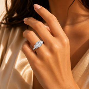 Trinity Emerald Silver Ring
