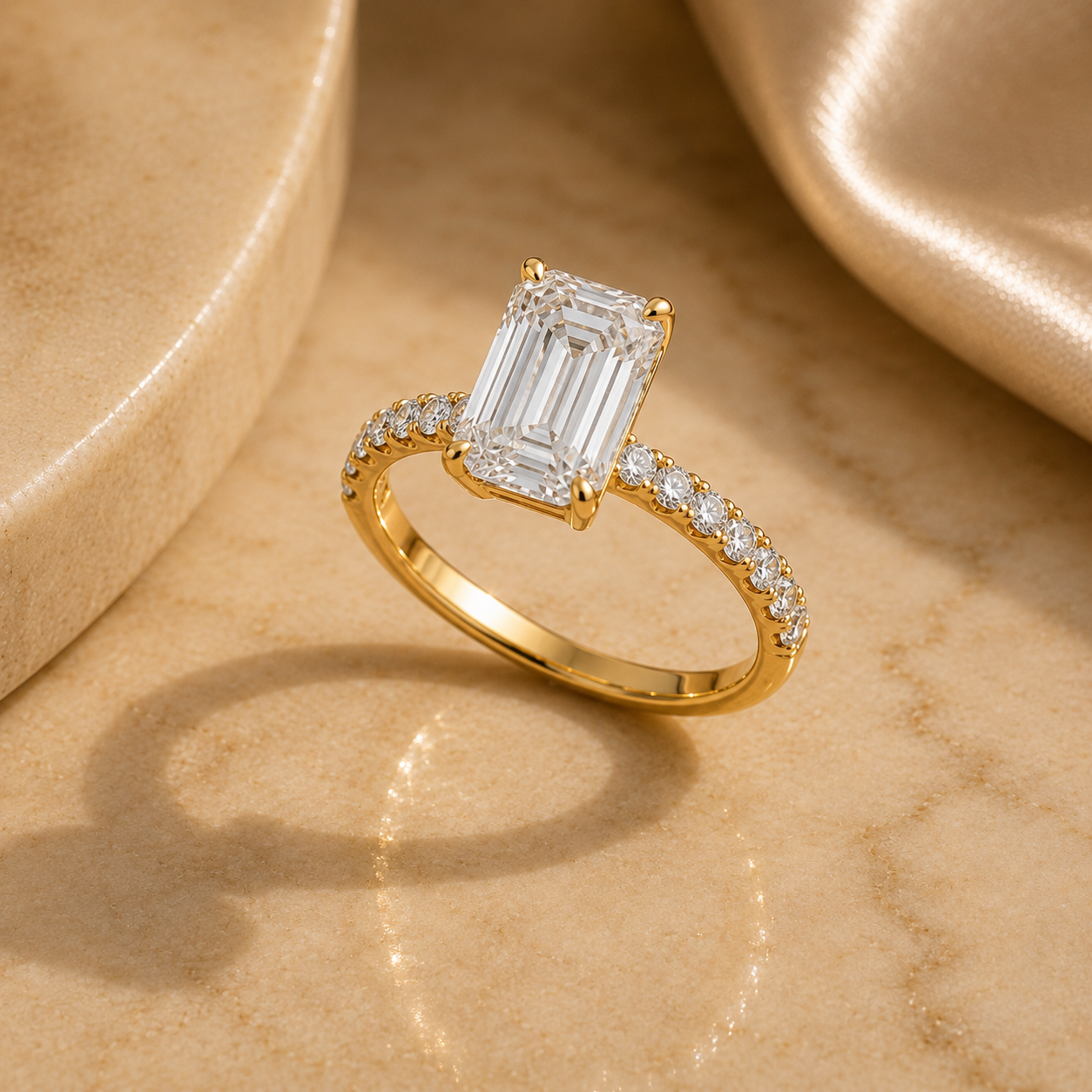 Radiant Emerald Halo Ring – Yellow Gold