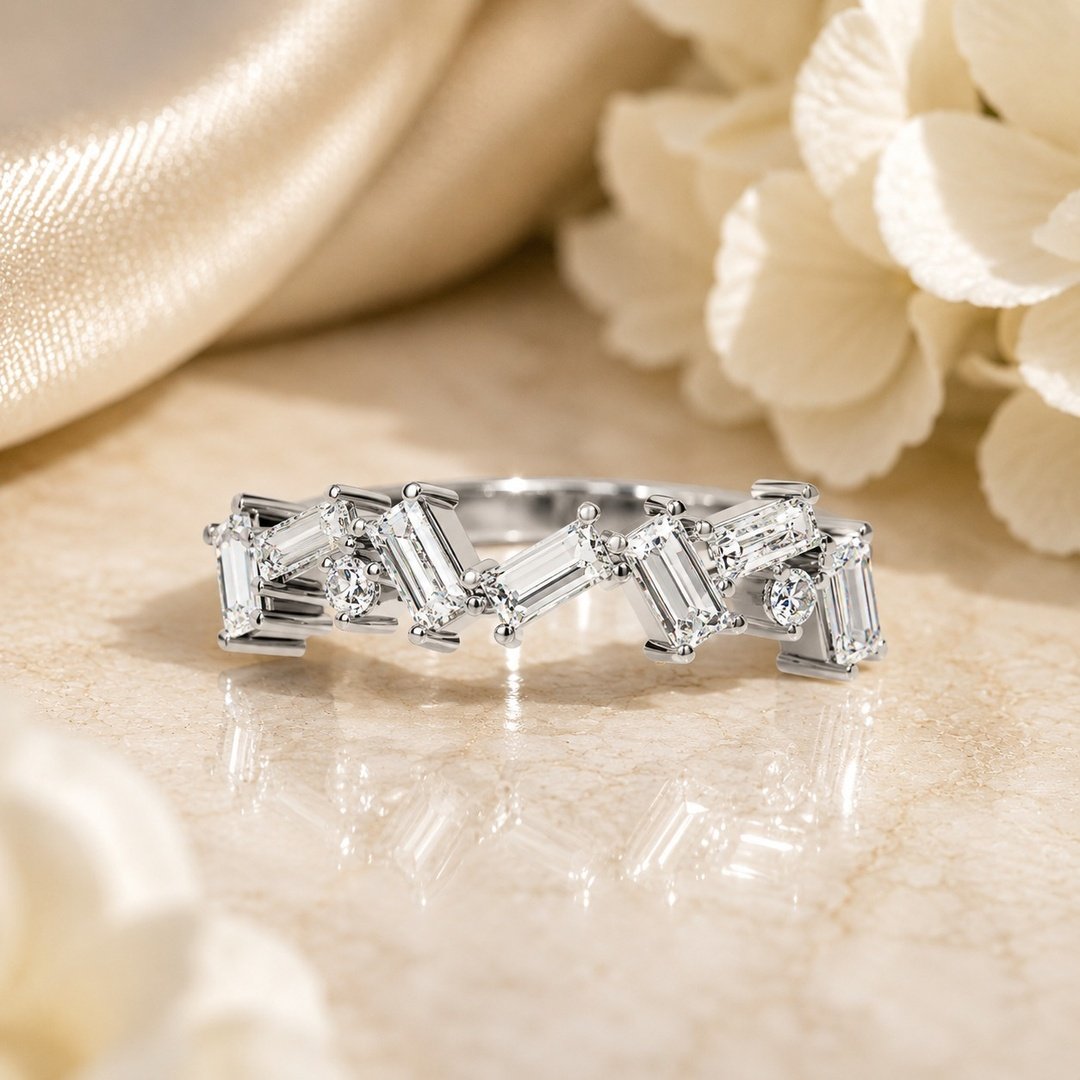Velvrs Baguette Pavé Band Ring – White Gold