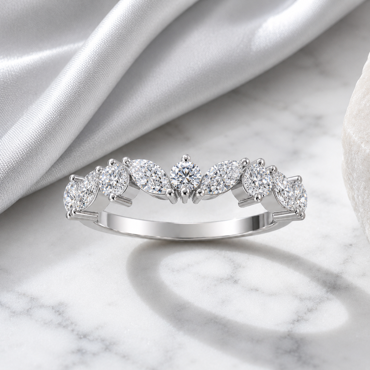 Velvrs Celestial Marquise Crown Ring – White Gold