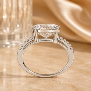Lumière Cushion Solitaire Pavé Ring – White Gold