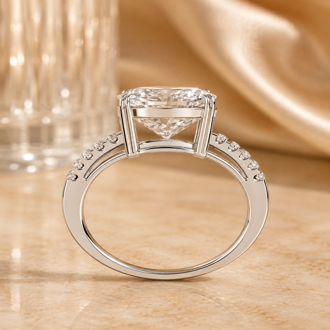 Lumière Cushion Solitaire Pavé Ring – White Gold