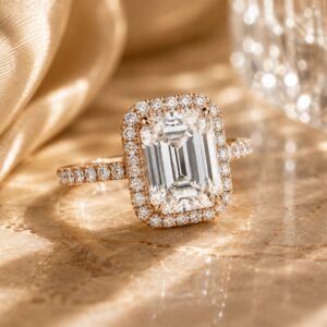 Celeste Emerald Halo Rose Gold Engagement Ring
