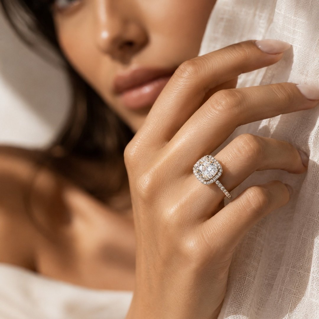 Aurora Cushion Halo Silver Ring