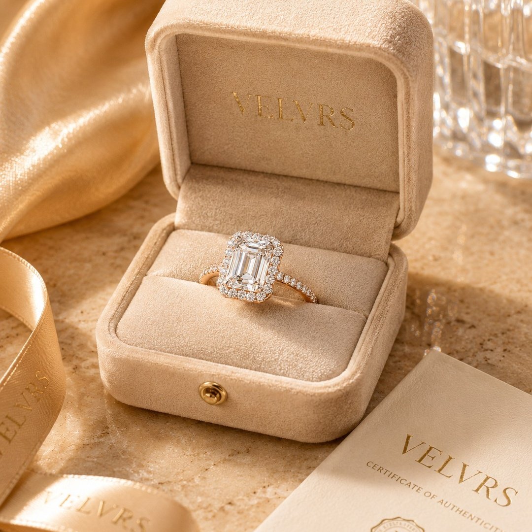 Celeste Emerald Halo Gold Engagement Ring