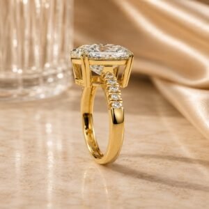 Lumière Cushion Solitaire Pavé Ring – Yellow Gold