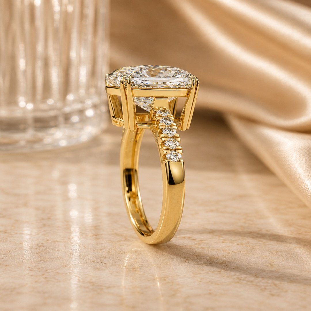 Lumière Cushion Solitaire Pavé Ring – Yellow Gold