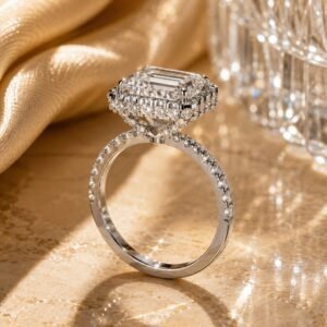 Celeste Emerald Halo Silver Engagement Ring