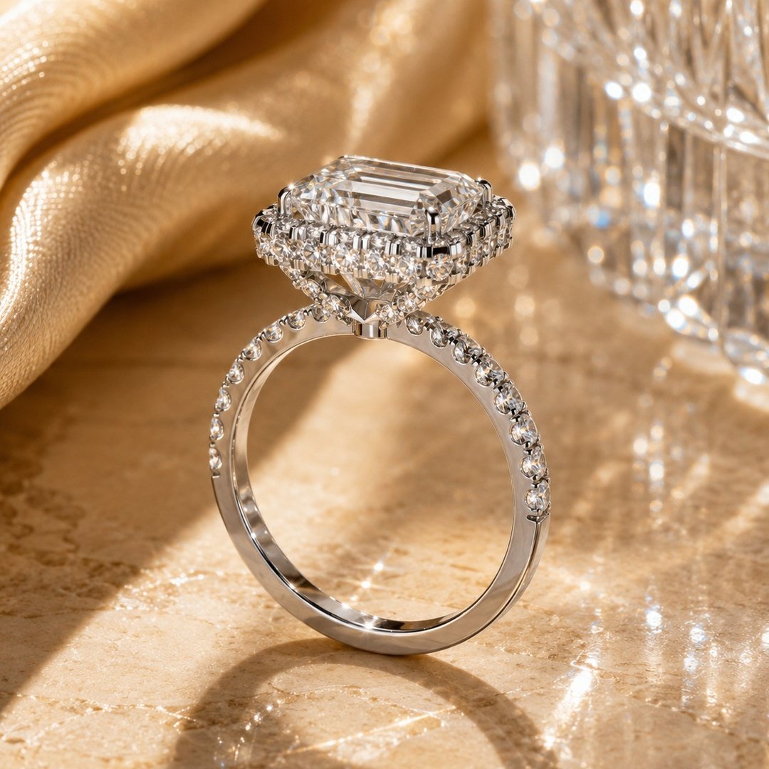 Celeste Emerald Halo Silver Engagement Ring
