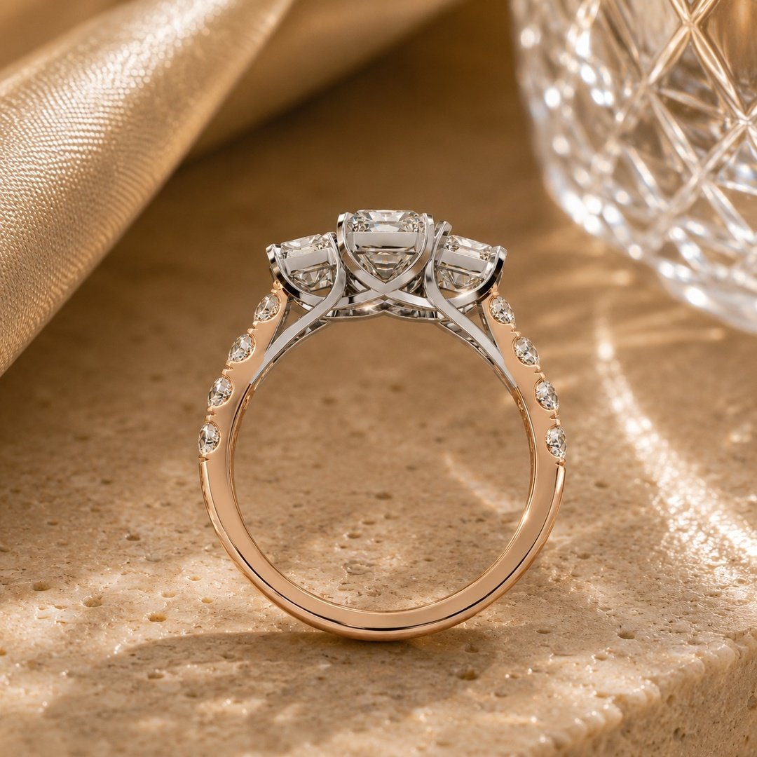 Trinity Emerald Rose Gold Ring