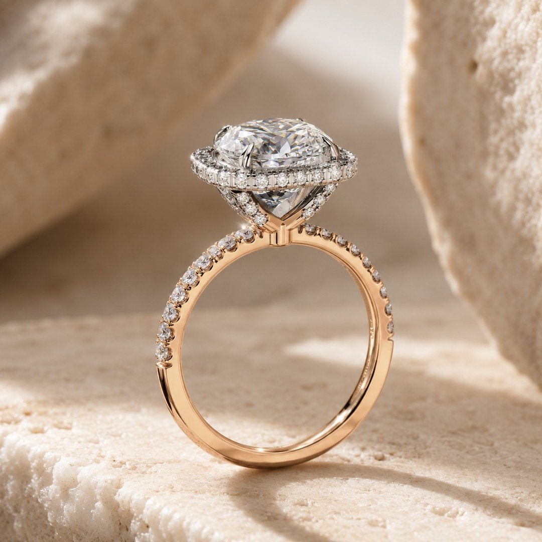 Aurora Cushion Halo Rose Gold Ring
